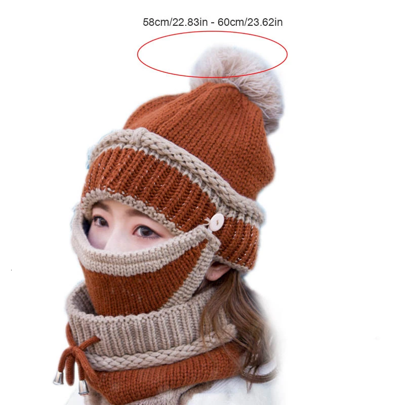 Зимняя женская бархатная теплая шапка с защитой от холодных ушей для езды, ветрозащитная шапка, шарф, маска, 3 шт., вязаная шапочка, шапка, ветрозащитная Лыжная громоздкая шапка, набор