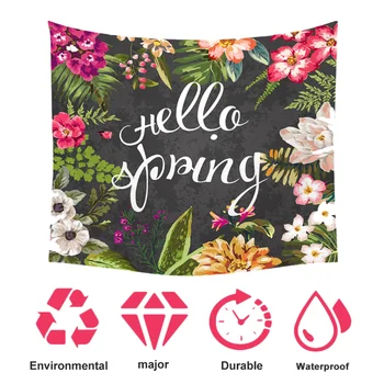

Flower Printed Tapestry Household Wall Blanket Decorative Beach Towel Practical Bath Towel for Beach Home (Black)
