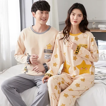 

Women Pijama Suits Lovely Wear Leisure Clothes Personality Autumn Long Sleeved Mens Pajamas for Couples Pyjamas Sets Nightwear