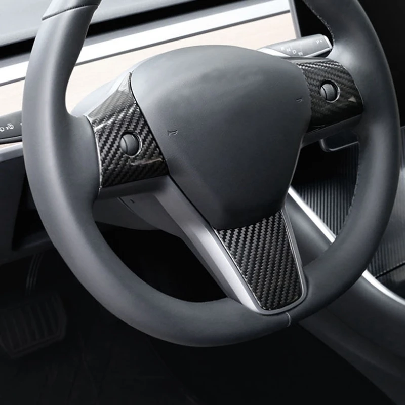 3Pcs Steering Wheel Button Trim Cover for Tesla Model Y Patch Accessories Carbon Fiber ABS | Автомобили и мотоциклы
