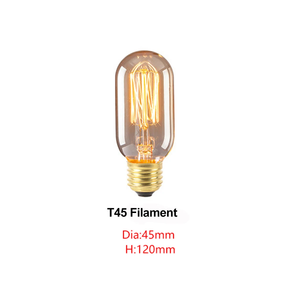 T45 Filament Ретро лампы Эдисона E27 220 В 40 Вт ST64 T10 T45 G80 G95 G125 ампулы Винтаж лампа Эдисона лампа накаливания светильник лампочка Настенный декор - Цвет: T45 Filament