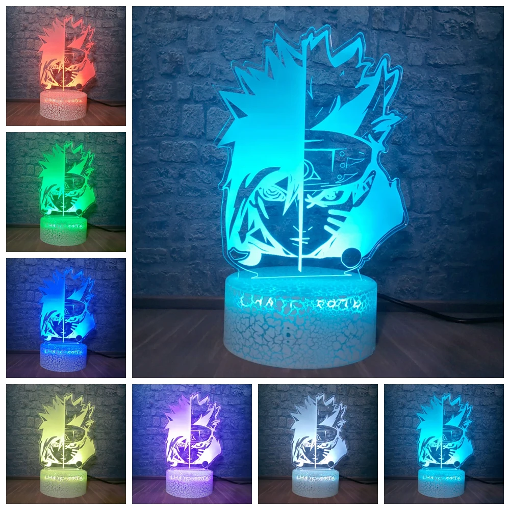 3D лампа Аниме Наруто Uzumaki СВЕТОДИОДНЫЙ Ночник светильник Sasuke фигурку 7 цветов USB