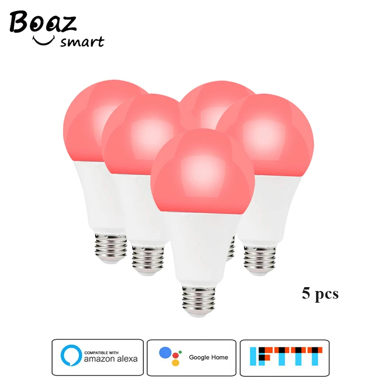 

Smart WiFi E27 7W Light Bulb Led Lamp Remote Control RGBW Wake-Up Lights Work with Alexa Google Home Echo Chrismas Lights 5 pcs