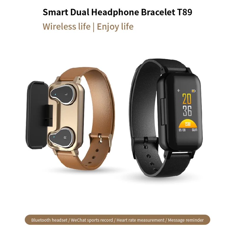 

Newest Sport Smart Watch With Bluetooth 5.0 wireless Earphone Heart Rate Monitor Message Reminder Smart bracelet For Men Women