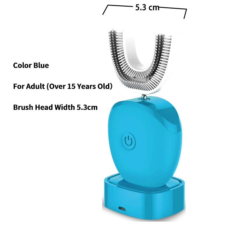 360 звуковая электрическая зубная щетка для детей и взрослых, автоматическая электрическая зубная щетка для детей, u-образная щетка, холодный светильник, отбеливатель зубов - Цвет: Blue Adult Type