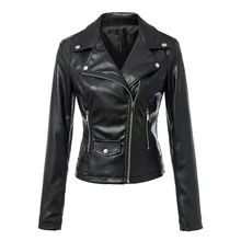 Новинка, Женская Короткая кожаная куртка из искусственной кожи, мотоциклетная байкерская куртка из искусственной кожи, женские повседневные пальто, одежда черного цвета, большие размеры S-XL