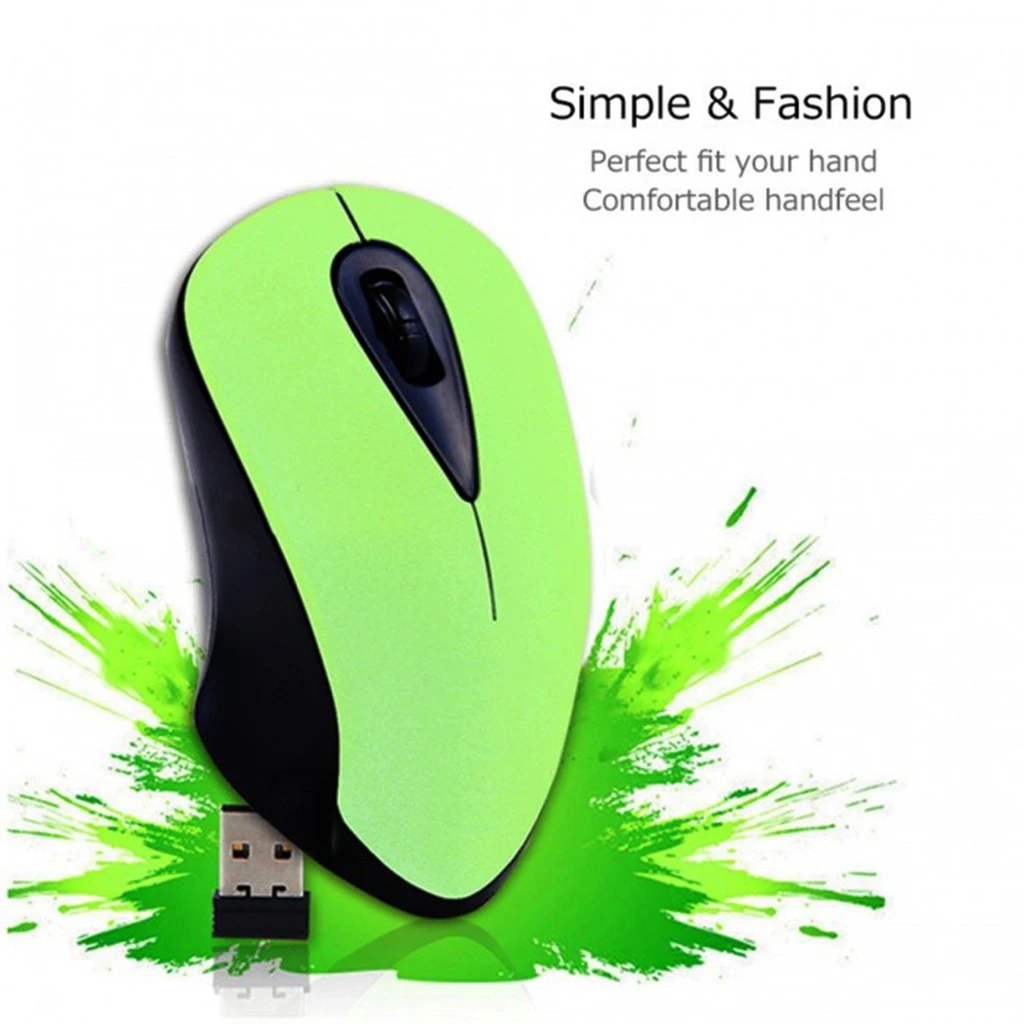 USB Optical Wireless Mouse 2.4GHz Mobile Cordless Mice 1200DPI 3Button Green