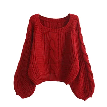 

Spring femininas Pull Sweaters Casual Sweater Top Jumper Candy Color Harajuku O-Neck Short Sweater Twisted Pull