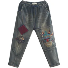 OMIKRON, корейская мода, женские панковские шаровары, женские лоскутные джинсы большого размера с вышивкой, джинсовые брюки, Повседневная Уличная одежда