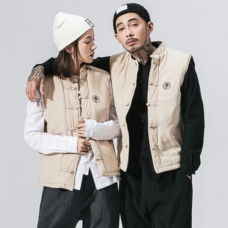 

Male Women Streetwear Hip Hop Vintage Waistcoat Vests Coat Men Embroidery Cotton Padded Thick Warm Sleeveless Vest Jacket