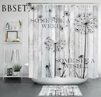

Top Quality Shower Curtain Dandelion Flowers In Rustic Wood Boards Pattern Waterproof Multi-size Douchegordijn Bathroom Decor