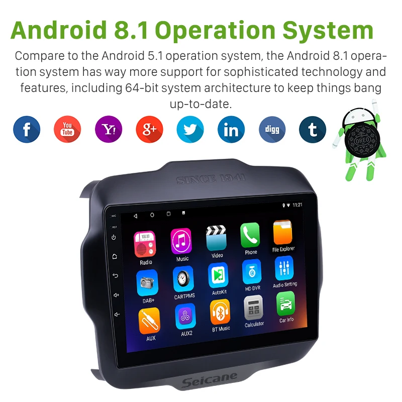 Discount Seicane 2 DIN 9" Android 8.1/9.0 Car GPS Radio Stereo Head Unit Wifi Multimedia Player For 2016 Jeep Renegade Support Bluetooth 2