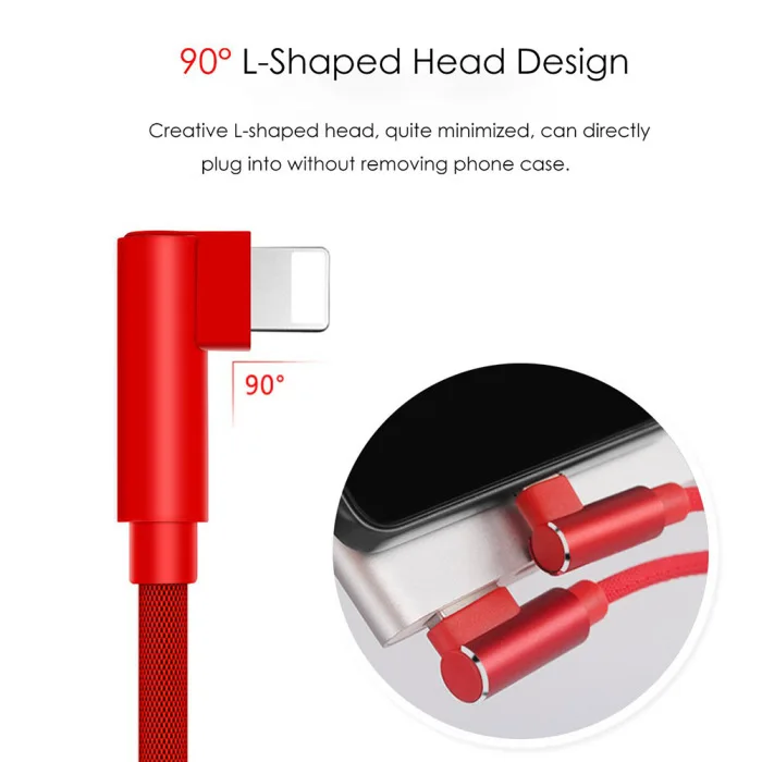 Плетеный l-образный USB 90 градусов угловой быстрой зарядки USB кабель для iPhone Andorid type-C PUO88
