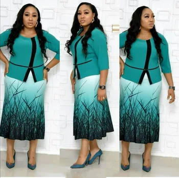 

African Clothes Elegant Printed A-Line Dress Women 2020 Spring Autumn High Quality O-Neck Long Maxi Dress Robe Partyclub