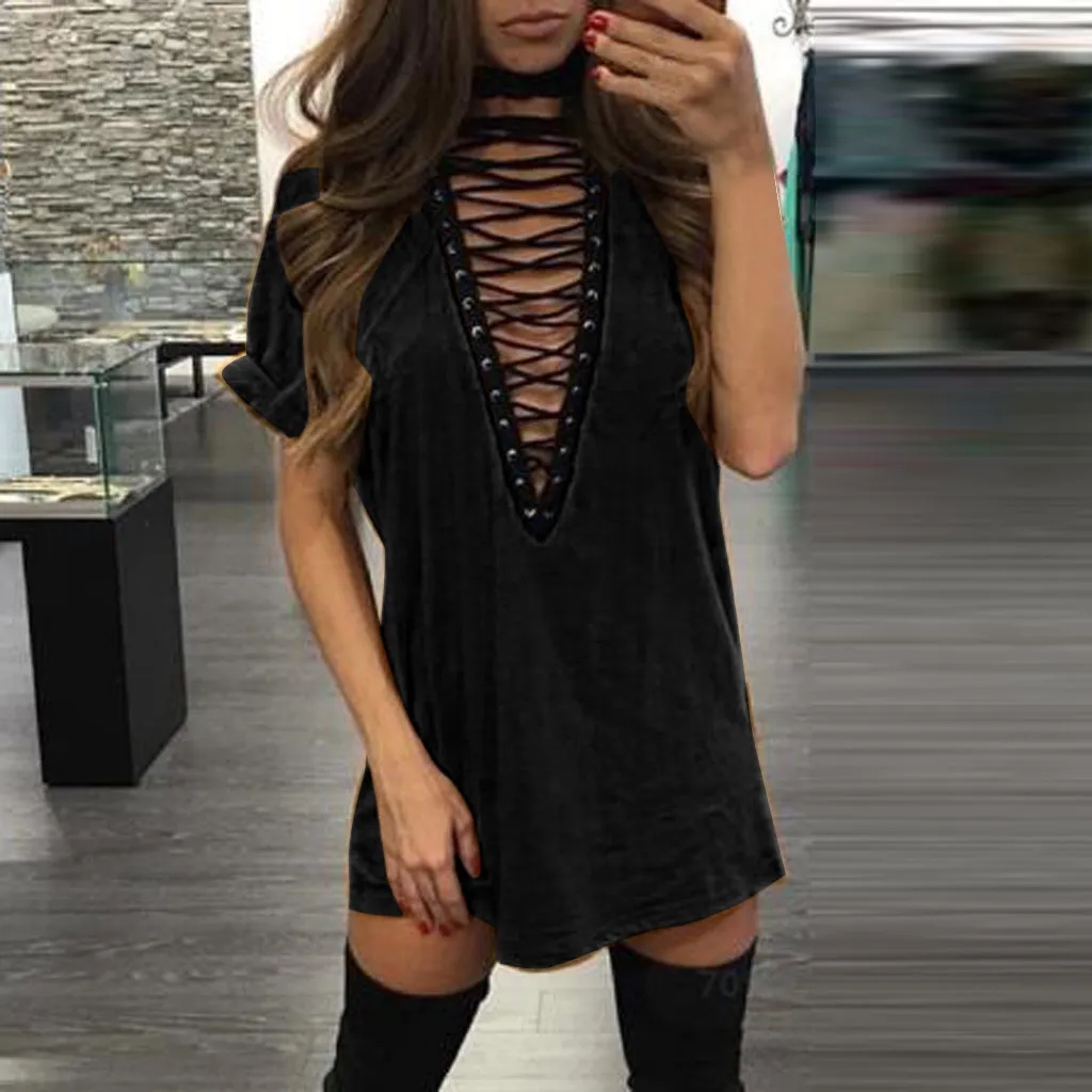 Модные Женские однотонные платья с глубоким v-образным вырезом Бандажное платье