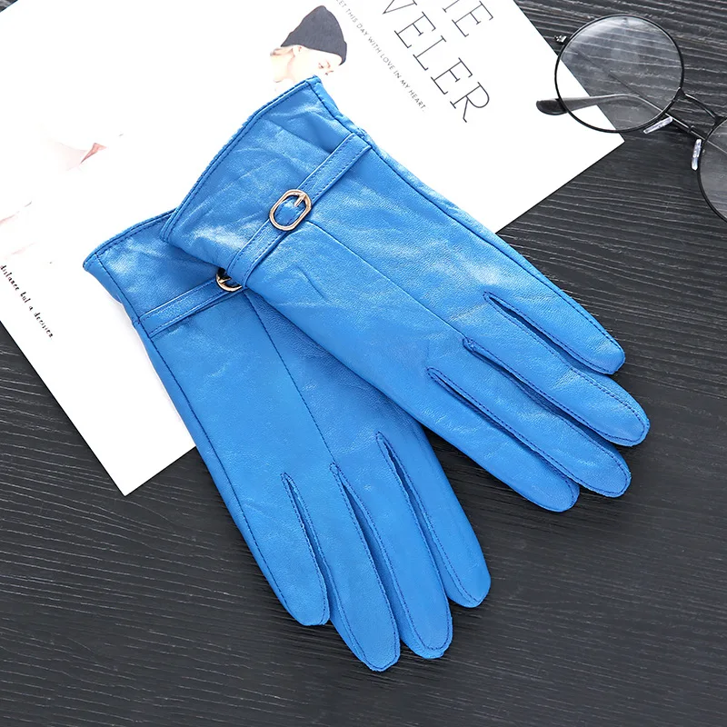 Luvas de Pele de Carneiro Luvas de Couro Feminino Inverno Luxo Quente Genuíno 18 Cores Luvas S2805 6 luxo quente luvas de couro genuíno 18 cores feminino luvas s2805