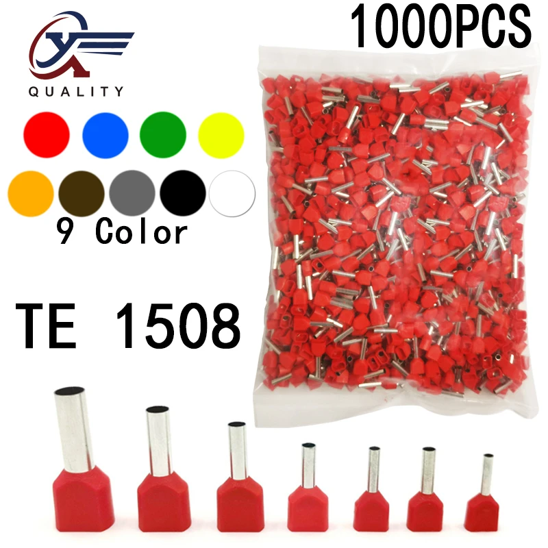 

1000pcs/Pack TE 1508 Insulated Ferrules Terminal Block Double Cord Terminal Copper Insulated Crimp terminal Wires 2x1.5mm2