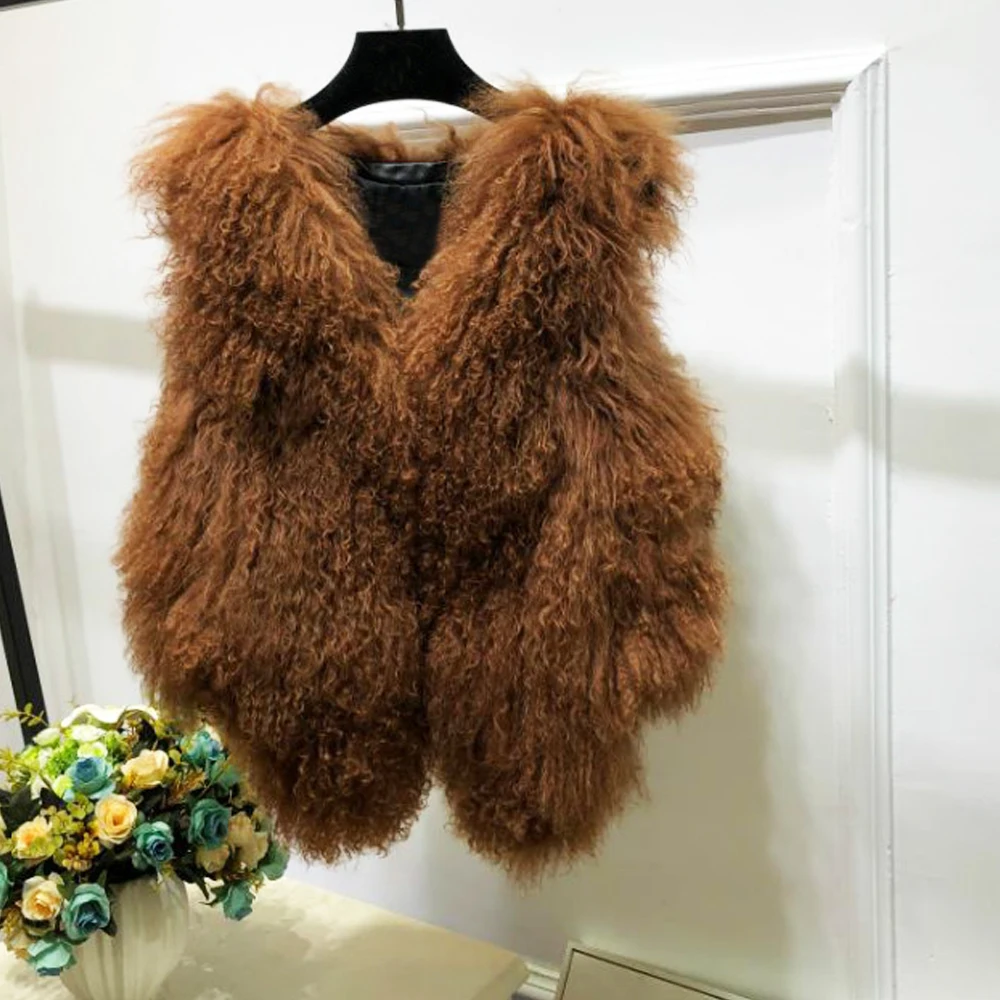Natural Multi Colors Short Vest 100% Real Genuine Mogolia Sheep Fur Coat Drop Shipping Pure Mogolia Fur Gilet ksr855
