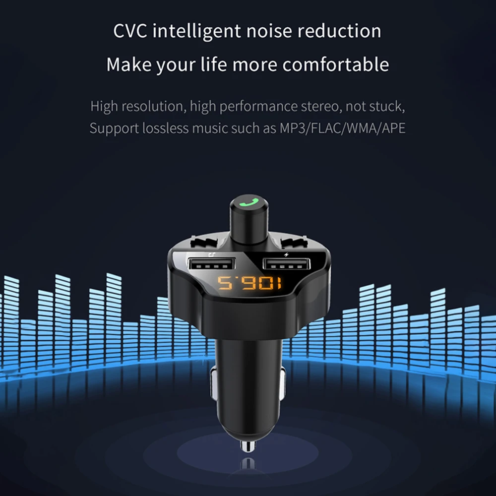Fm-передатчик модулятор Bluetooth 5,0 адаптер напряжение батареи автомобильный комплект аудио mp3-плеер двойной USB зарядное устройство для телефона