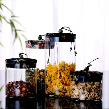 

Airtight wooden lid container, kitchen glass storage bottles container for coffee beans, tea, beans, candy pots