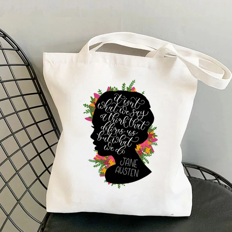 

2021 Shopper Jane Austen Quote Printed Tote Bag women Harajuku shopper handbag girl Shoulder shopping bag Lady Canvas Bag