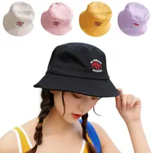 Пара мультяшных кокосовых пальм с вышивкой Рыбацкая шляпа Женская Мужская весна лето желтый черный фиолетовый розовый Повседневная шляпа