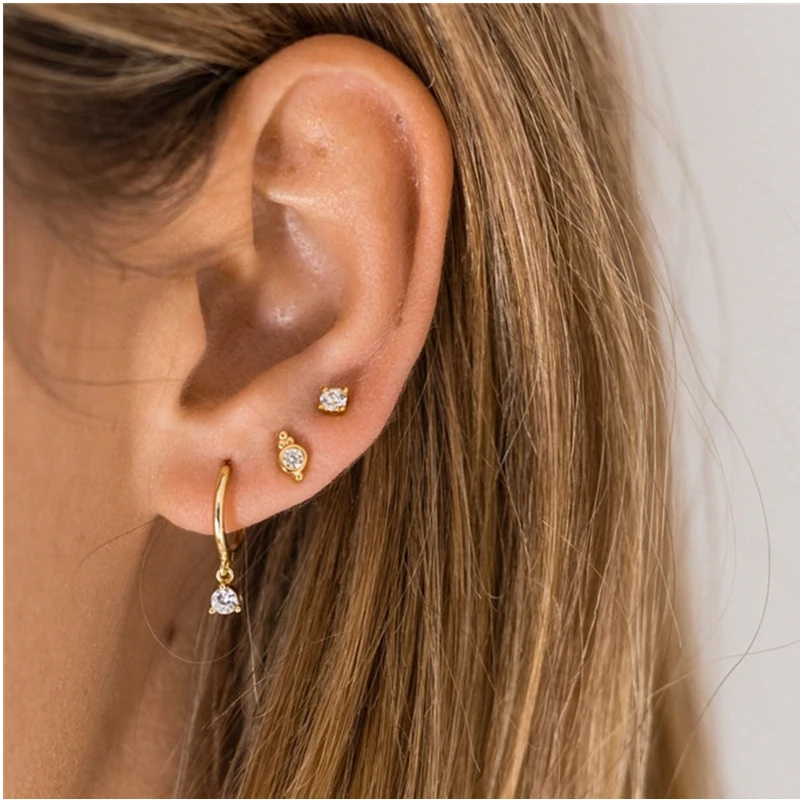 CANNER 2/3/4/5/6/7/8mm 925 Sterling Silver Small Zircon Crystal Stud Earrings for Women Mini Piercing Earring Jewelry Pendients