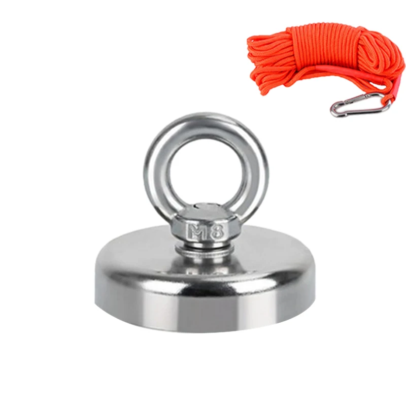 

180Kg Powerful Neodymium Permanent Magnet N52 Round Ring Suction Cup Magnet 60Mm Deep Sea Salvage Magnet With 20 Meters Drawstri