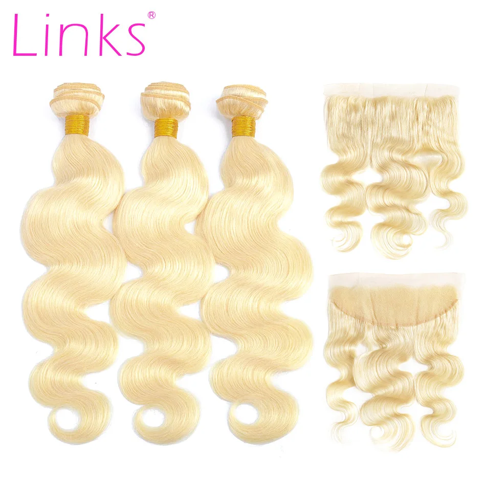 

Links 8- 28" 613 Blonde Body Wave Bundles With Lace Frontal Brazilian 28 Inches Remy Human Hair Bundle With Lace Frontal Closure