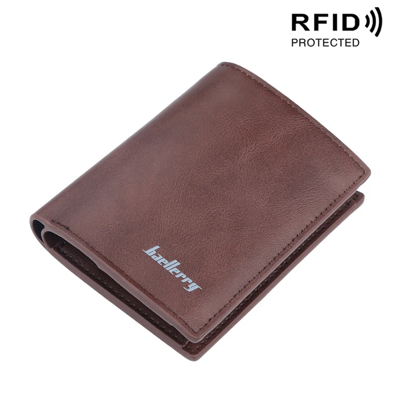 Короткий Rfid держатель для карт, мужские кошельки, сумка для денег, Мужской винтажный черный короткий кошелек, маленькие кожаные тонкие кошельки, маленькие кошельки, тонкие - Цвет: Кофе