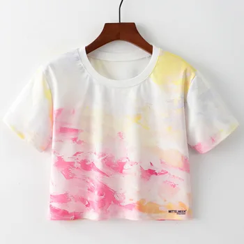 

Artguy New Summer Women Fashion Short Sleeve Color Printed Cropped T shirt Crop Top Ladies Harajuku Tops
