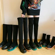 Пикантные Сапоги выше колена; женские эластичные модные сапоги; цвет зеленый, оранжевый, черный; осенние сапоги на платформе; Мягкие резиновые сапоги; ботильоны;