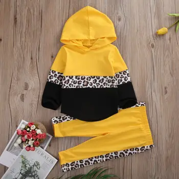 

2020 Baby Spring Autumn Clothing Toddler Baby Girl Boy Clothes Hooded Top Pants Tracksuit Leopard Patchwork Cotton Outfit