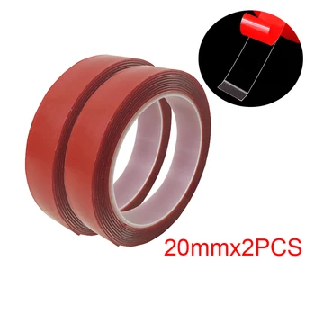

2Pack 20mm Red Double Sided Adhesive Tape High Strength Acrylic Gel Transparent No Traces Sticker For Car Auto Interior Fixed