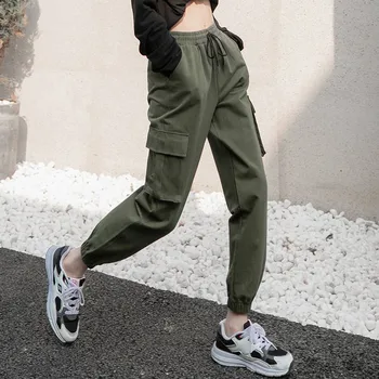 

Hip Hop Patchwork Chain Pants Women Elastic High Waist Black Sweatpants Spring and Autumn Loose Leisure Pants Women