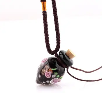 

QIANBEI Fashion Flower Pendant Necklace Colorful Lampwork glass Pendant Necklace Essential Oil Diffuser Heart Perfume Bottles
