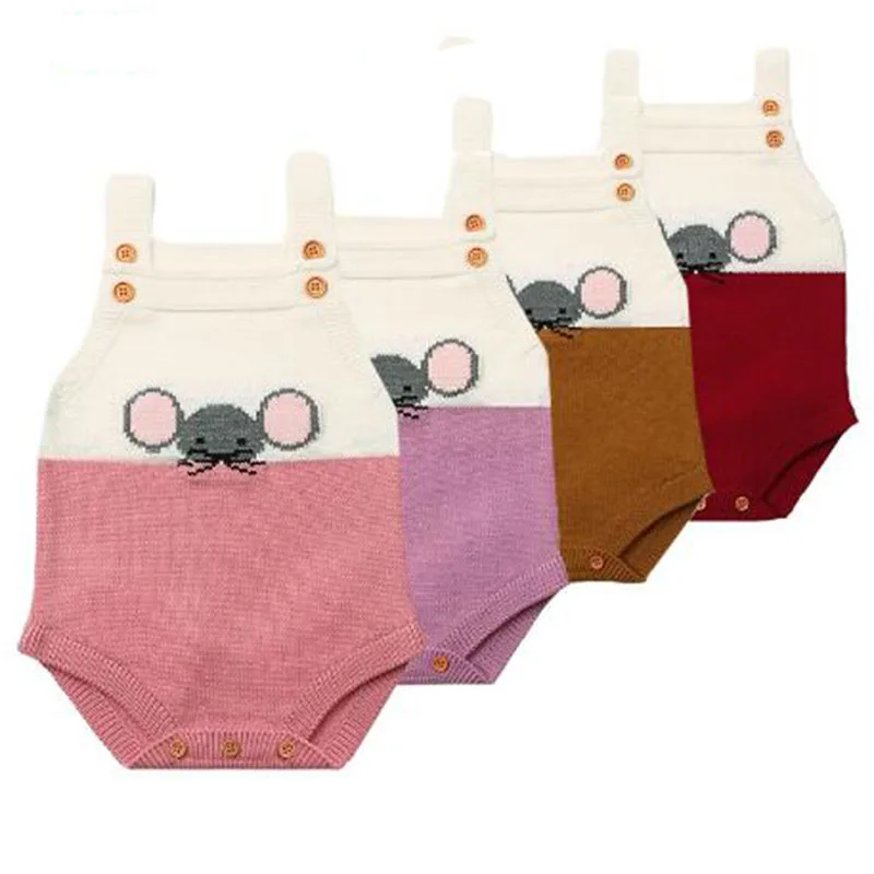 Autumn Winter Kids Baby Girls Boys Sweater Bodysuit Sleeveless Camisole Little Mouse Knit Jumpsuits Clothes