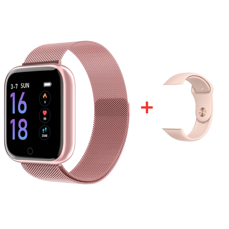 Женские Водонепроницаемые Смарт-часы T80 IWO 8 mate Bluetooth Smartwatch для Apple IPhone Xiaomi монитор сердечного ритма фитнес-трекер - Цвет: Steel Pink set 1