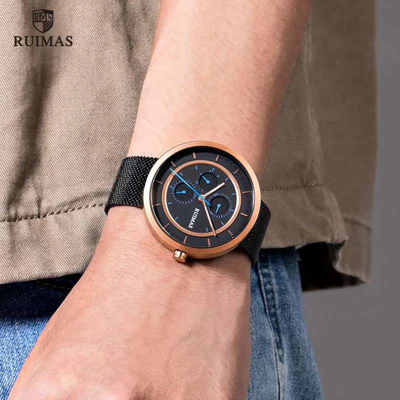 RUIMAS 2019 роскошные часы для мужчин неделя Дата месяц кварцевые наручные мужские