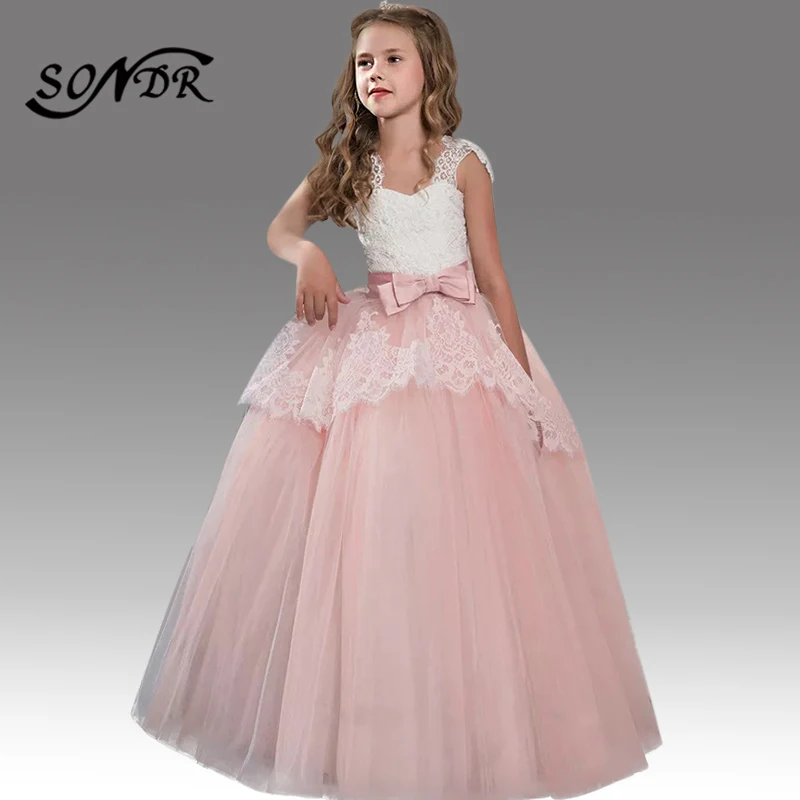 

Lace Ruched Elegant Princess Ball Gowns HT203 Spaghetti Strap Girls Pageant Dresses Bow Floor-Length Flower Girl Dress 2020