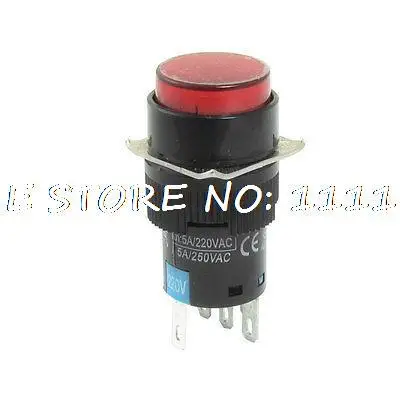 

AC 250V 5A Red Latching 1NO 1NC Illuminated Push Button Switch 16mm