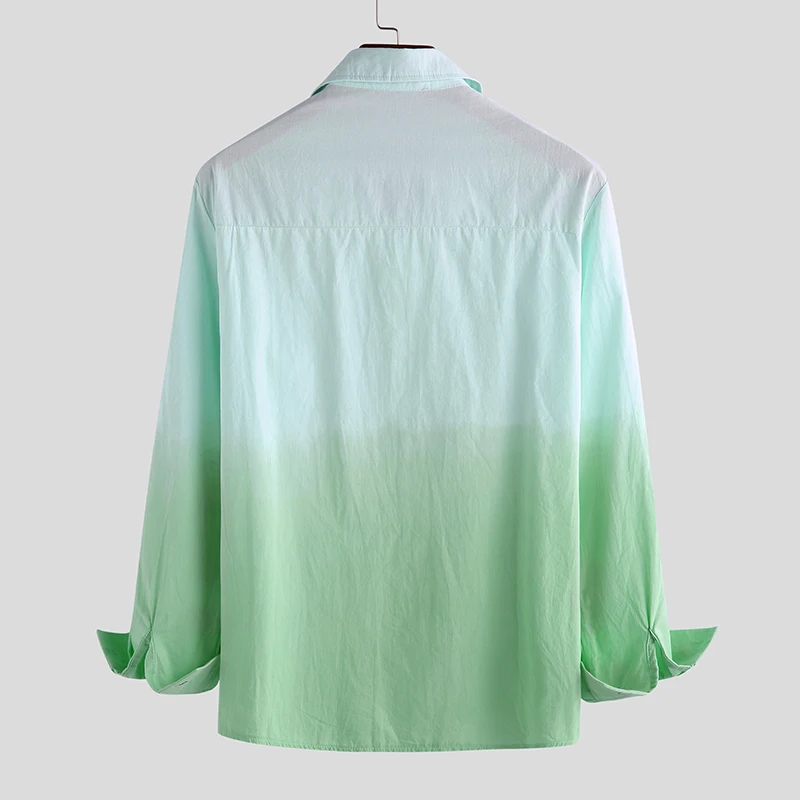 INCERUN, градиентная Мужская рубашка, хлопок, длинный рукав, Tie Dye, уличная одежда,, Повседневная мода, отвороты, брендовые рубашки, мужские блузки, высокое качество
