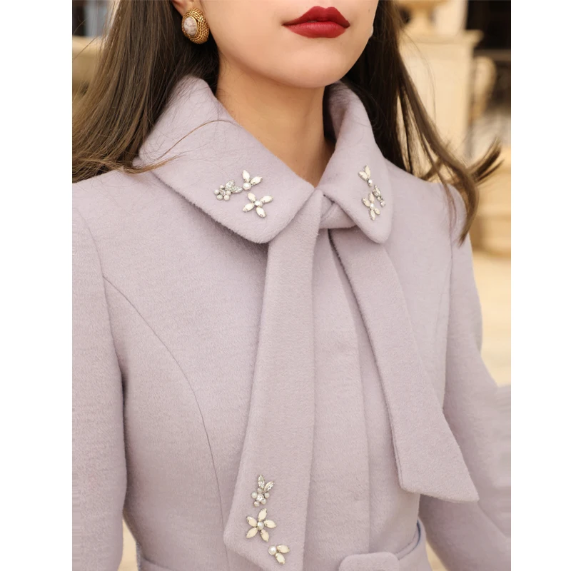 LYNETTE'S CHINOISERIE Autumn Winter Original Design Women Vintage Color Block Plaid Slim Fur Collar Woolen Coats Overcoats