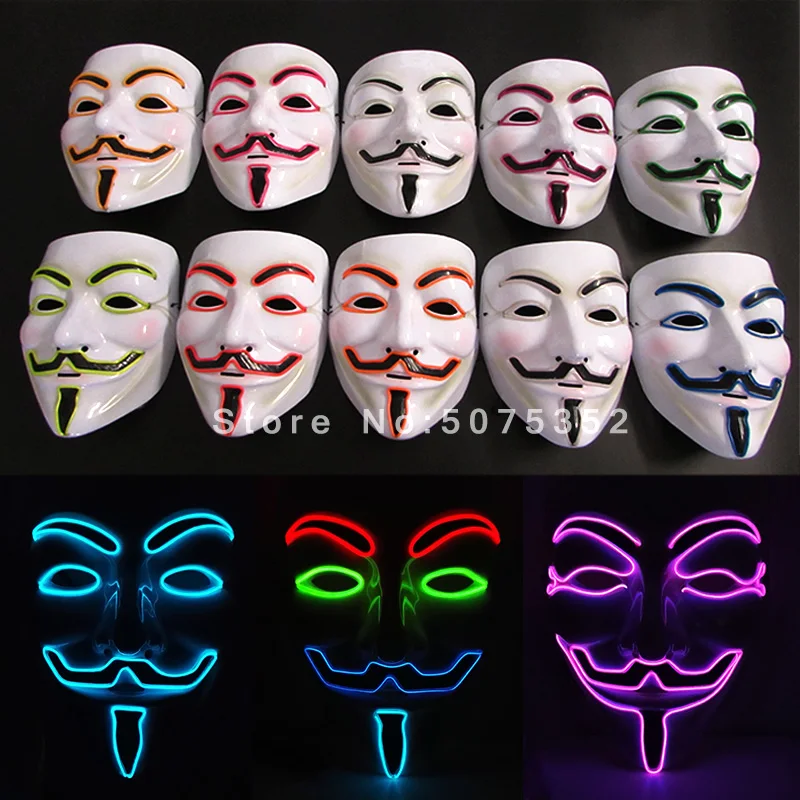 Halloween V-Vendetta Masque LED Masque Clignotant Lumineux Masques De Fête  Light Up Dance Halloween Cosplay - Oran…