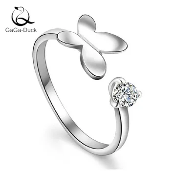 

New Popular Temperament Butterfly Fashion Jewelry 925 Sterling Silver Women Sweet Crystal Simple Opening Rings R27