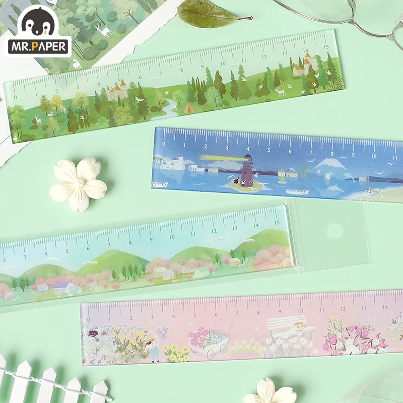 El Sr. De papel 4 diseños Ins estilo tranquilamente rima multifunción de la serie DIY precioso gobernantes de la escuela suministros de oficina cinta Rack de almacenamiento