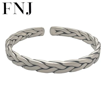 

FNJ 1 Piece 925 Silver Bangle New Fashion Adjustable Size Original S925 Sterling Silver Plait Bangles for Women Men Jewelry