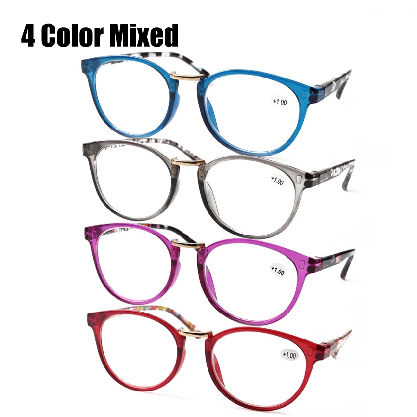 SOOLALA, 4 пары, весенние шарнирные круглые очки для чтения «кошачий глаз», женские ультралегкие очки для пресбиопии, диоптрия для чтения+ от 1,0 до 4,0 - Цвет оправы: 4 Color Mixed