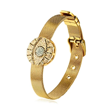 

Women Men Gold Zircon Bracelets & Bangles Blue Eye Heart Shaped Watch Bangle Boho Punk Rock Wrist Jewelry Gifts Lalynnly B10971