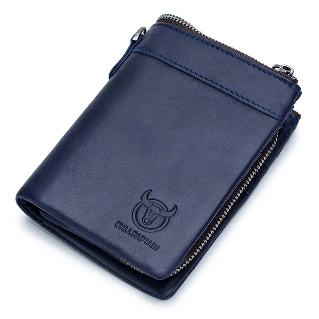 Bullcaptain Vintage Leather Buckle Wallet Coin Purse Wallet Card Men's Wallet Cartera Hombre Men's Handbag RFID Holder blue